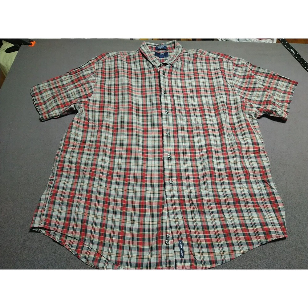 Hunt Club Shirt Men XL Red/Gray Plaid Button Up Short Sleeve Farmer Comfort Nerd